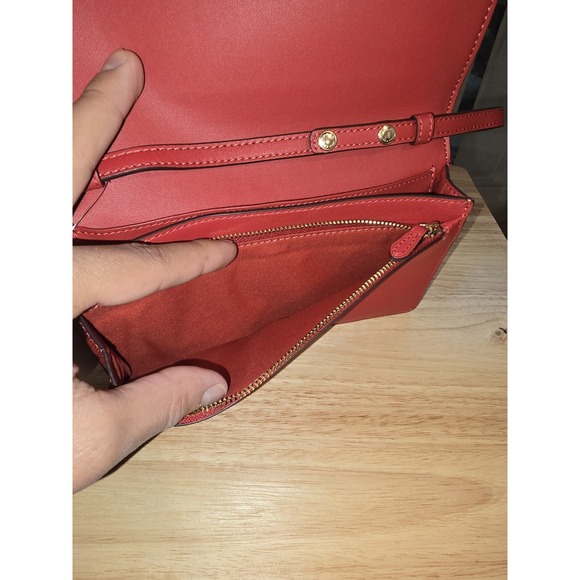 Coach Anna Foldover Crossbody Clutch in Signature Canvas in Brown/Red - Picture 8 of 16